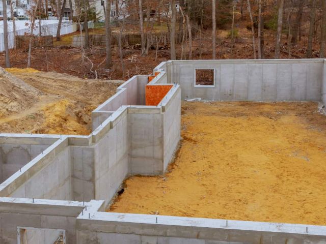 commercial concrete construction of poured walls for foundation